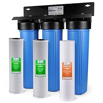 iSpring Whole House Water Filter System, Highly Reduces Sediment, Taste, Odor, and up to 99% Chlorine, 3-Stage w/ 20-Inch Sediment and Carbon Block Filters, Model: WGB32B, 1