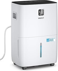 Yaufey 120 Pints Energy Star Dehumidifier for Home, Basement and Large Room up to 7000 Sq. Ft., with Drain Hose, Timer, Intelligent Humidity Control and Large Water Tank