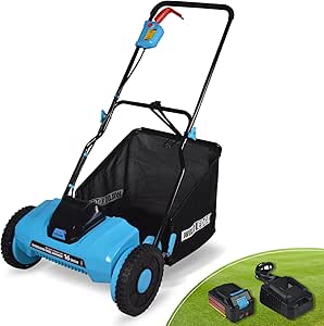 Reel Mower, 16-Inch 20-Volt Lithium-Ion Electric Reel Lawn Mower Kit, 4.0 Ah High-Capacity Battery and Wall-Mounted Charger Included