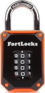 Gym Locker Lock - 4 Digit, Heavy Duty, Hardened Stainless Steel, Weatherproof and Outdoor Combination Padlock - Easy to Read Numbers - Resettable and Cut Proof Combo Code - 1 Pack Orange