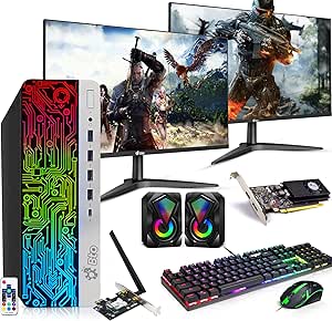 HP G3 RGB Gaming Desktop PC – Intel i5 6500, 16GB DDR4 Ram, 512GB SSD, NVIDIA GeForce GT 1030, Dual 22 Inch Monitors, Windows 10 Pro, RGB Set, Built-in WiFi, – Computer Tower for PC Gamer (Renewed)
