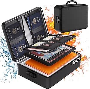 DocSafe 5200°F Document Organizer with Lock,Upgraded Heat Insulated Fireproof&Waterproof Box 8 Layers File Organizer,Portable Home Travel Safe Storage for Important Documents, Files and More