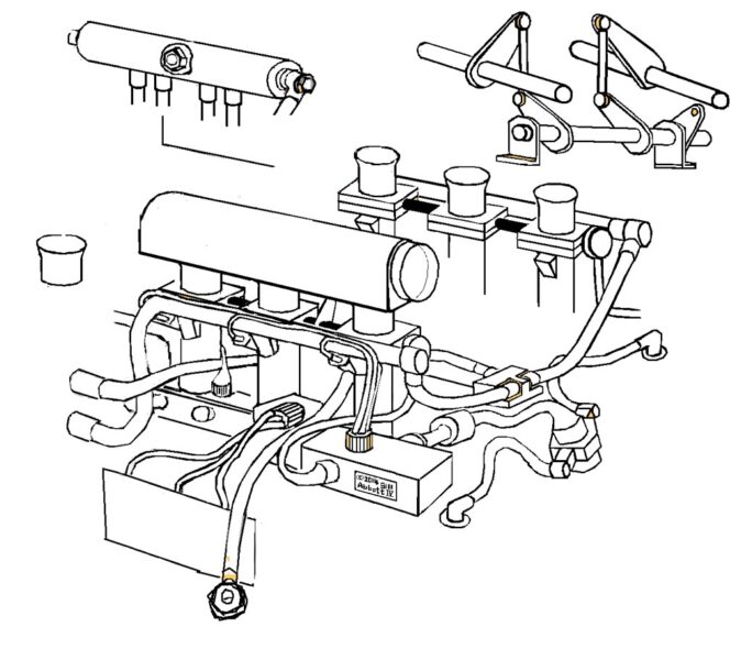 Porsche 911 GT1 throttles, wires, plumbing, cartoon. 1998? Carbon fiber intakes, integrated electronics