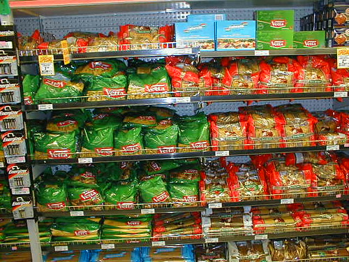 Pasta aisle at Woolworths, showing different pasta selections including orzo.