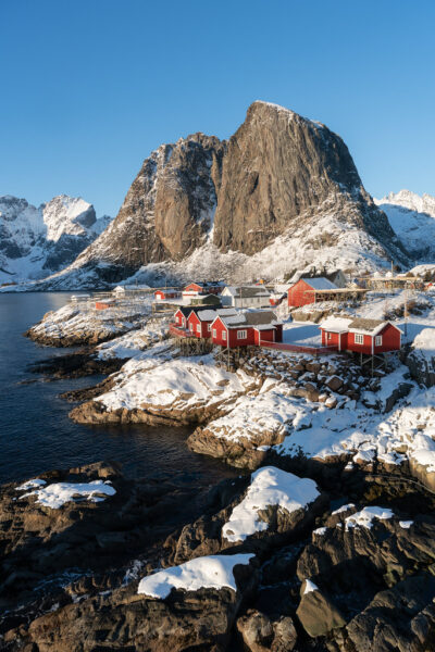 Red Cabins in Hamnoy landscape