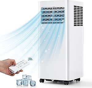 EUHOMY Portable Air Conditioners 8,000 Btu, Quiet Portable Cooling AC Up to 350 Sq.Ft. with Dehumidifier, Fan, Sleep Modes, 3-1 AC Unit with Remote Control & 24H Timer for Bedroom, Room, Apartments