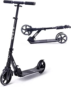 Aero Big Wheel Scooters for Kids Ages 8-12, Teens and Adults. Manual Kick Scooter for Boys and Girls, with Hand Brake, Rubber Mat, Shock Absorption, Foldable and Height Adjustable
