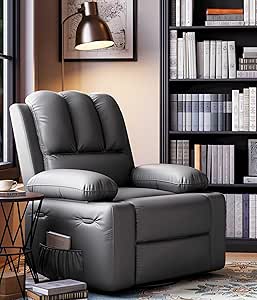 Oversized Recliner Chairs with Heat and Massage - 360° Swivel Lazy Recliner Chair for Adults- Manual Recliner Chair with Cup Holder for Living Rooms, Bedrooms and Nurseries - Grey
