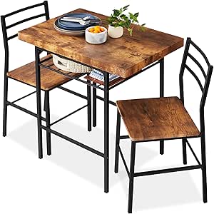 Best Choice Products 3-Piece Modern Dining Set, Space Saving Dinette for Kitchen, Dining Room, Small Space w/Steel Frame, Built-in Storage Rack - Brown