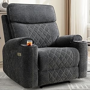 ANJ Classic Power Recliner Chair, Overstuffed Electric Recliners with USB Type-C Port Double Layer Backrest and Cup Holders, Comfy Reclining Single Sofa for Living Room