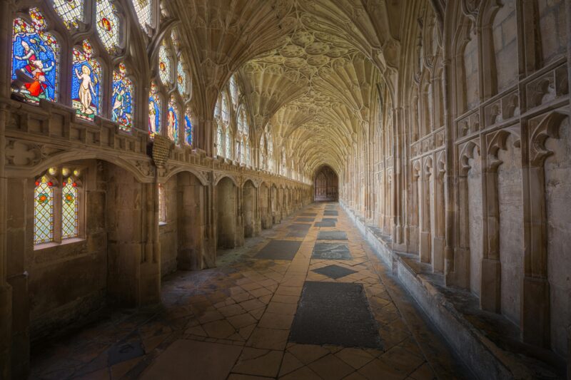 Gloucester Cathedral Cloisters resembling Hufflepuff atmosphere