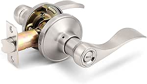 Gobrico Satin Nickel 1 Pack Privacy Door Lever Handle for Bedroom and Bathroom, Keyless Interior Wave/Drop Style Brushed Nickel Door Knob