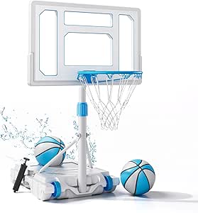 Swimming Pool Basketball Hoop Outdoor, Stainless Steel Adjustable Poolside Water Basketball Goals System with 32 Inch Shatterproof Backboard, 2 Balls & Pump Included
