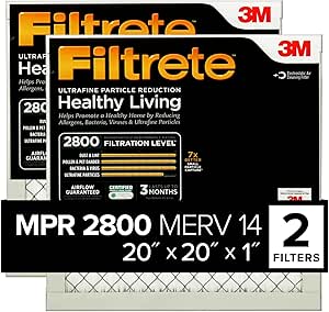 Filtrete 20x20x1 Air Filter, MPR 2800, MERV 14, Healthy Living Ultrafine Particle Reduction 3-Month Pleated 1-Inch Air Filters, 2 Filters