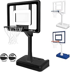 GoSports Splash Hoop Elite - Adjustable Height or Fixed Post - Pool Hoop Basketball Game with Water Weighted Base, Regulation Steel Rim and 2 Pool Basketballs