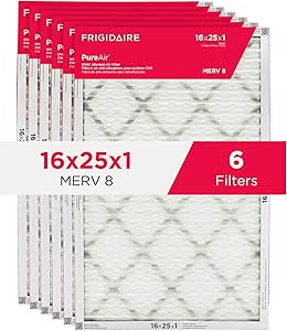 Frigidaire PureAir® 16x25x1 MERV 8 Allergen Electrostatic Pleated Air Conditioner HVAC AC Furnace Filters - 6 Pack (exact dimensions 15.81 X 24.81 X 0.81)