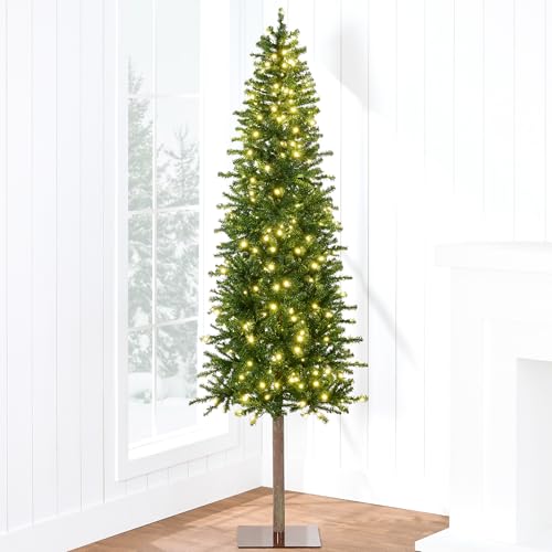 Best Choice Products 6ft Slim Pencil Christmas Tree - Pre-lit Alpine Holiday Decoration with LED Lights and Metal Stand