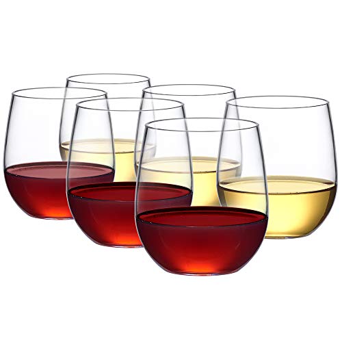 Amazing Abby - Cindy - 14 oz Tritan Stemless Wine Tumblers, Set of 6 | Durable, BPA-Free, Dishwasher-Safe for All Occasions