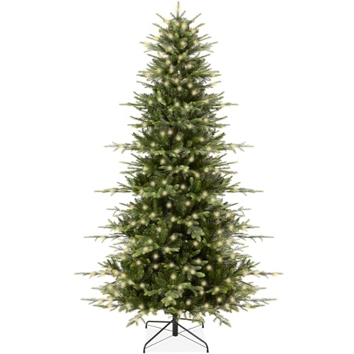 Best Choice Products 7.5ft Pre-Lit Aspen Christmas Tree - Noble Décor with 2,136 Branch Tips, Multicolor LED Lights, Cordless Setup, Metal Stand