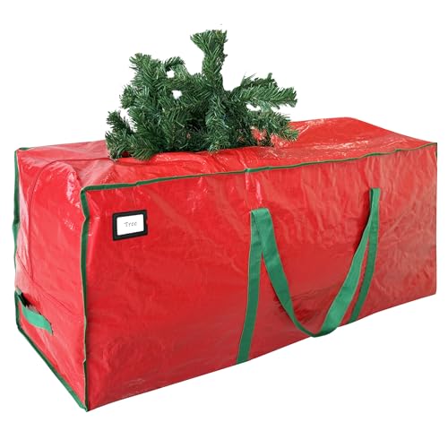 Cosy Family Extra Large Christmas Tree Storage Bag - Heavy Duty 7.5 ft Artificial Holiday Tree Storage with Reinforced Handles, Dual Zippers, and Wide Opening - Red