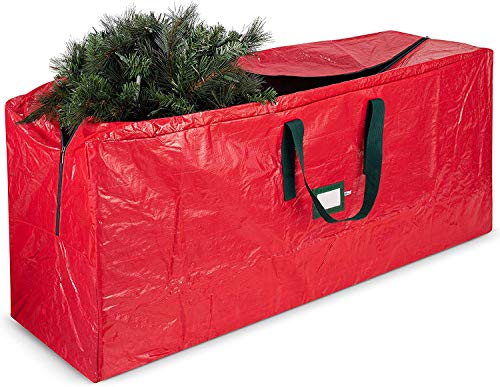 ZOBER Heavy Duty Waterproof Christmas Tree Storage Bag - Fits 9 Ft Trees, With Durable Handles and Label Slot, Red