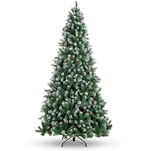 Best Choice Products 7.5ft Pre-Decorated Christmas Tree - 1,346 PVC Branch Tips with Flocked Design, Pine Cones, Metal Hinges & Base