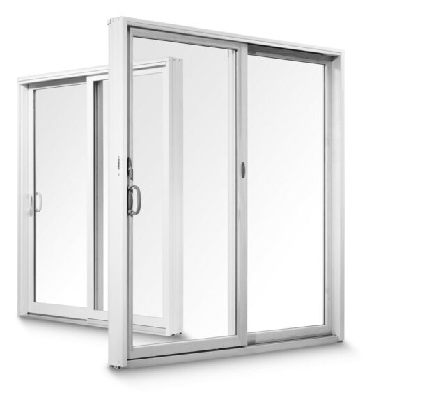 Sliding glass doors fully opened to create an unobstructed indoor-outdoor transition.