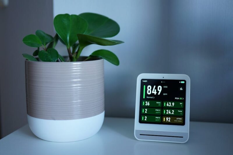 Air Quality Monitor next to Plant