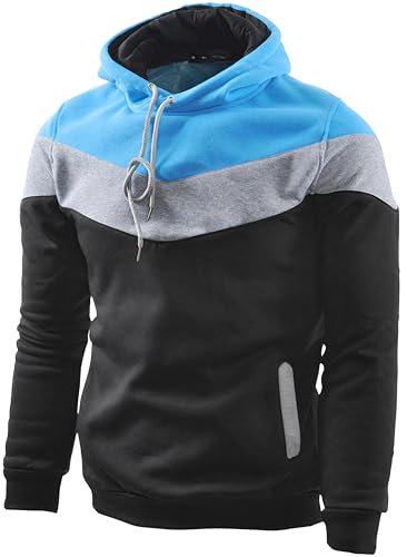 Mooncolour Mens Novelty Color Block Hoodies – Stylish and Cozy Outerwear for Fall (US Large, Black)