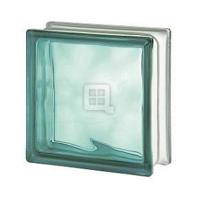 Seves Glass Block 7.5 x 7.5 x 3 Basic Wave Turquoise Color Glass Block
