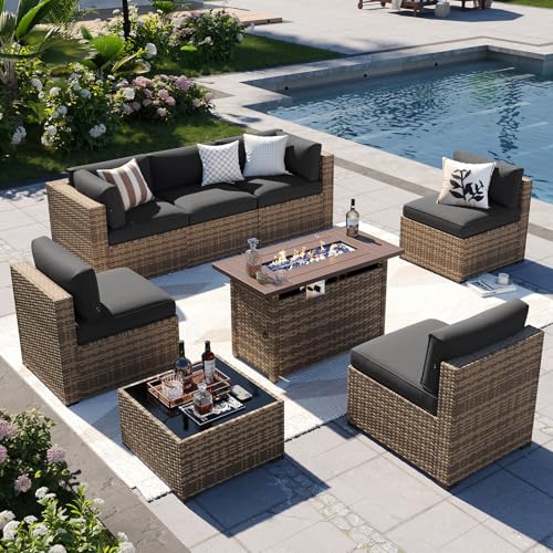 Aoxun Patio Furniture Sets, 8-Piece Outdoor Patio Furniture with Firepit