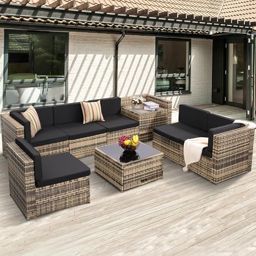 KROFEM 8 Piece Outdoor Wicker Patio Furniture Set