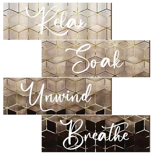 Huwena 4 Pcs Brown Bathroom Wall Decorations