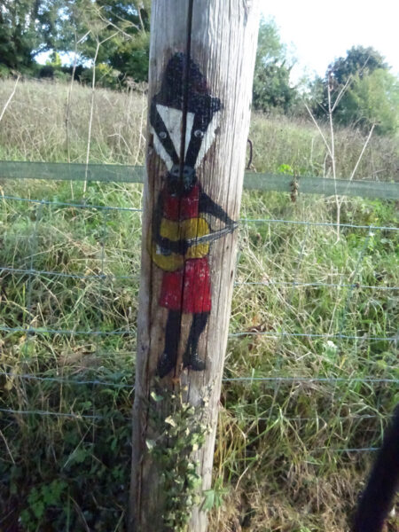 Badger fence post, Slad Lane