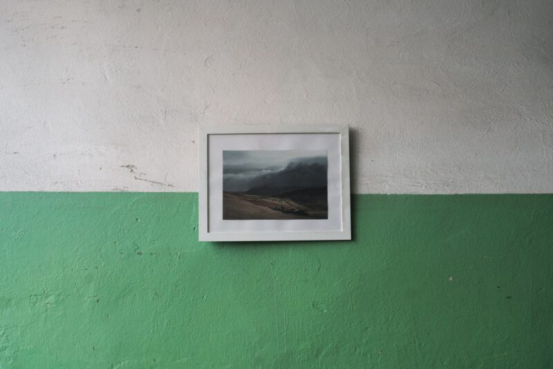 White wooden framed landscape photo wall decor