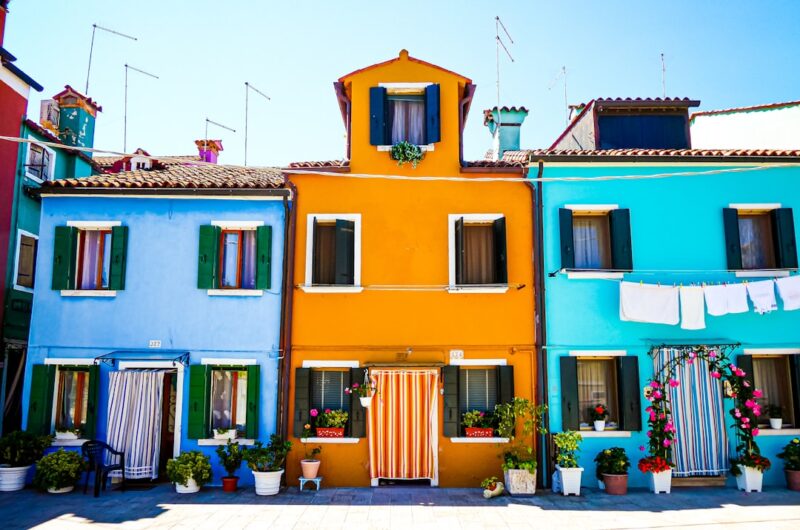 Yellow blue and green concrete building