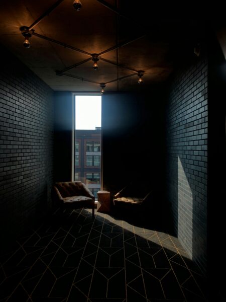 White and black checkered wall.