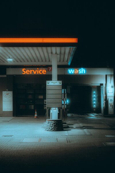 A gas station with a gas pump