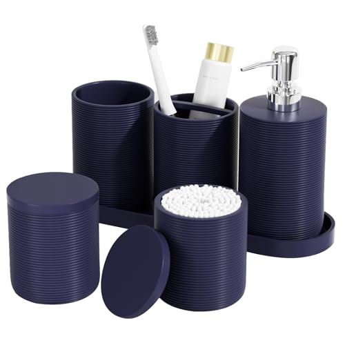 6-Piece Bathroom Accessory Set Resin, Navy Blue Bath Accessories Complete with Toothbrush Holder