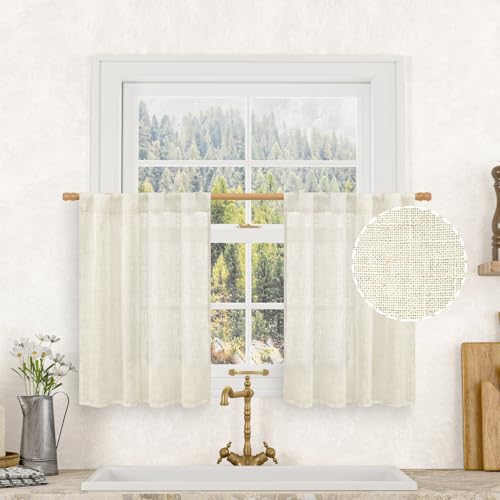 LAMIT Short Linen Kitchen Window Curtains
