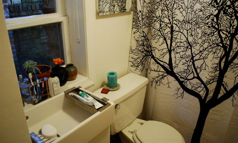 tiny sink in tiny bathroom