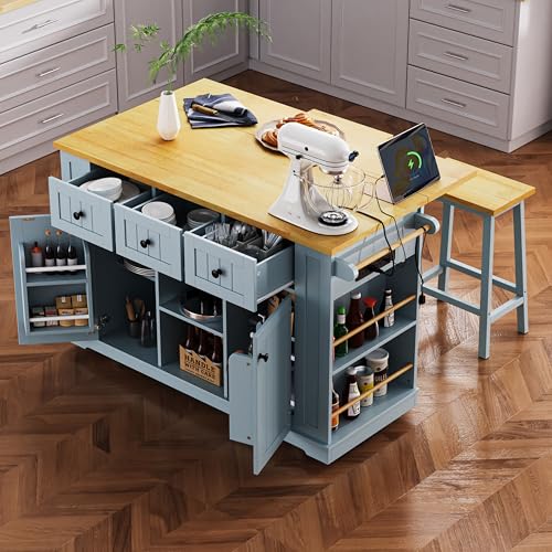 Yayzy Rolling Kitchen Island with 2 Bar Stools