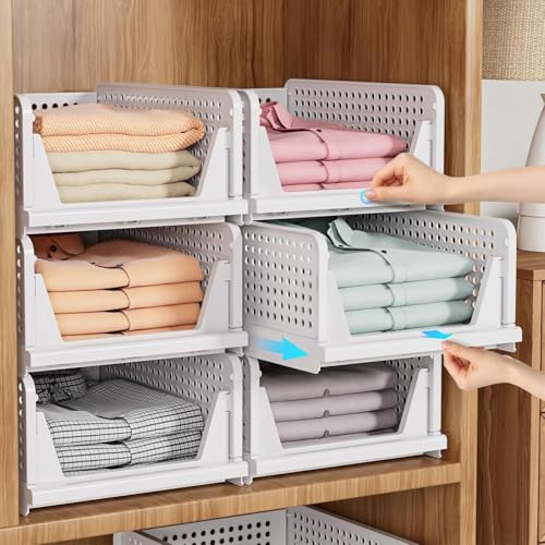 SNSLXH 5 Pack Stackable Closet Storage Basket