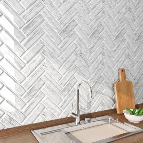 FunStick White Grey Herringbone Tile