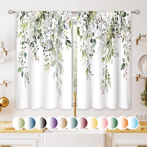 oolygoo Eucalyptus Botanical Leaves Floral Kitchen Window Curtains