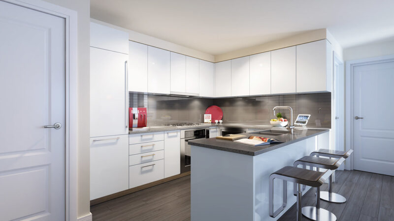 Moda - Kitchen with installed quartz countertops by Polygon Homes