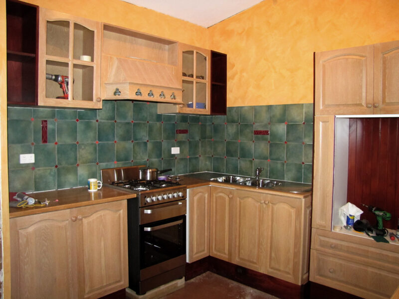 Kitchen two thirds complete - Strawbale House build in Redmond, Western Australia.