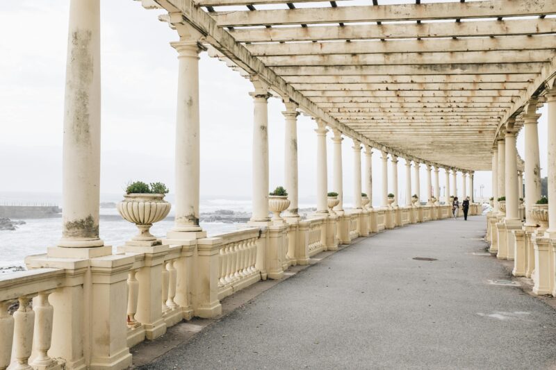 Elegant pergola overlooking the Atlantic Ocean in Porto, Portugal, ideal for travel inspiration.