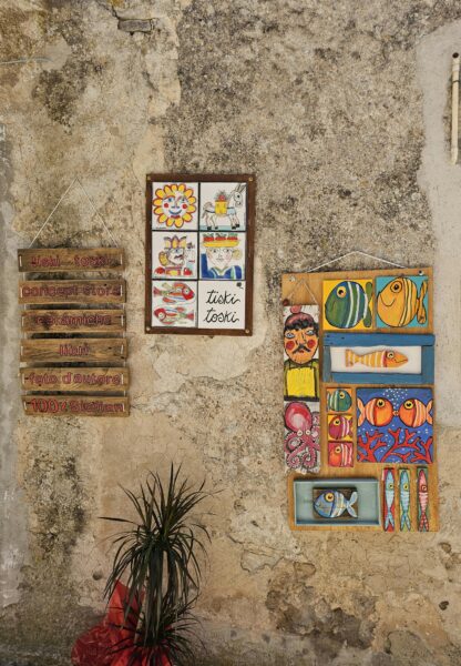 Colorful ceramic wall art in Erice, Sicily