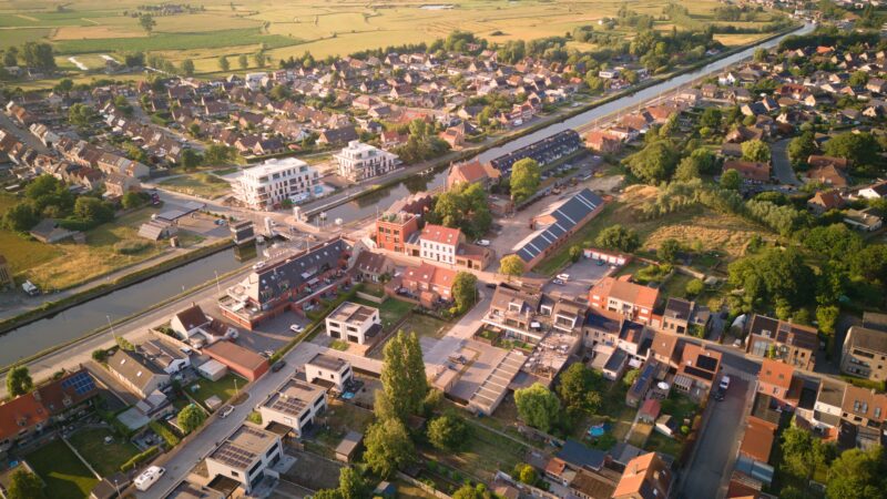 Aerial view of Oudenburg Flemish landscape.